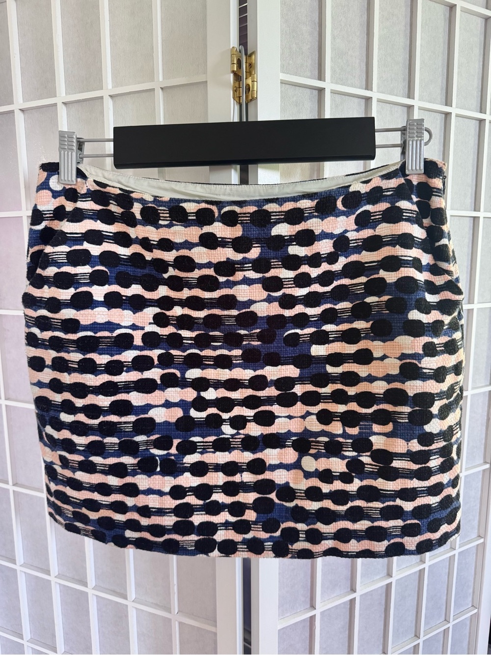 Diane Von Furstenberg Blue, Black & Cream Dot-Stripe Mini Skirt size 8